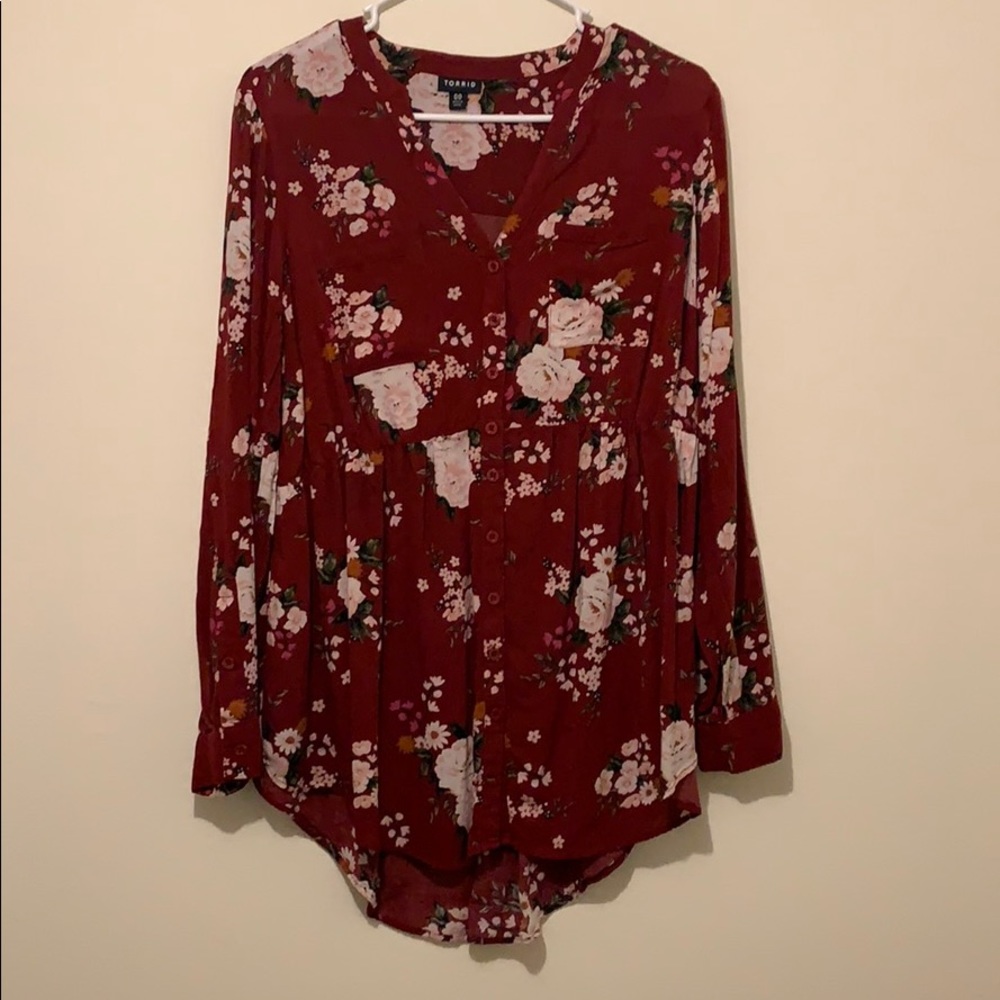 Maroon Long Sleeve Floral Top